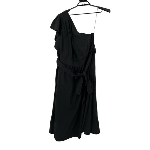 Madewell dress Brooke Midi One-Shoulder Tie Waist Cotton black size 22W - Picture 2 of 7